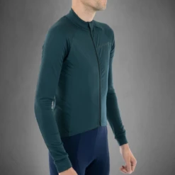 Carnac Men's Long Sleeve Cycling Jersey 31 Carnac Men's Long Sleeve Cycling Jersey -Planetx Bike Store Long sleave jersey green Model side